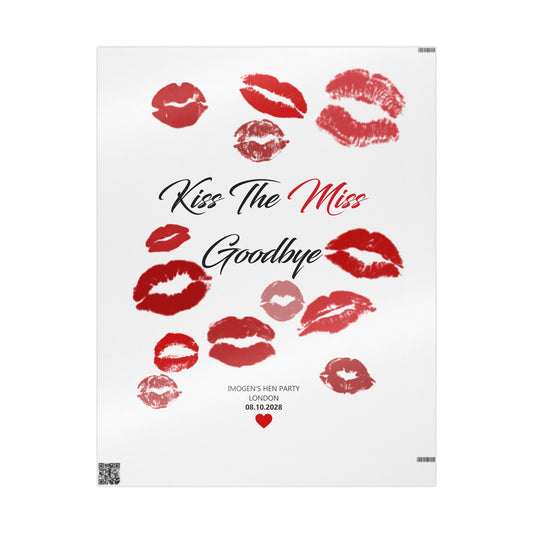 Kiss The Miss Goodbye Wrapping Paper — Bachelorette Party Lipstick Kiss Gift Wrap