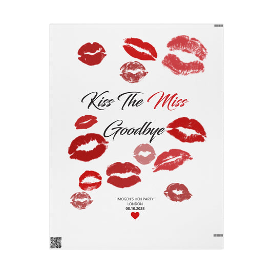 Kiss The Miss Goodbye Wrapping Paper — Bachelorette Party Lipstick Kiss Gift Wrap