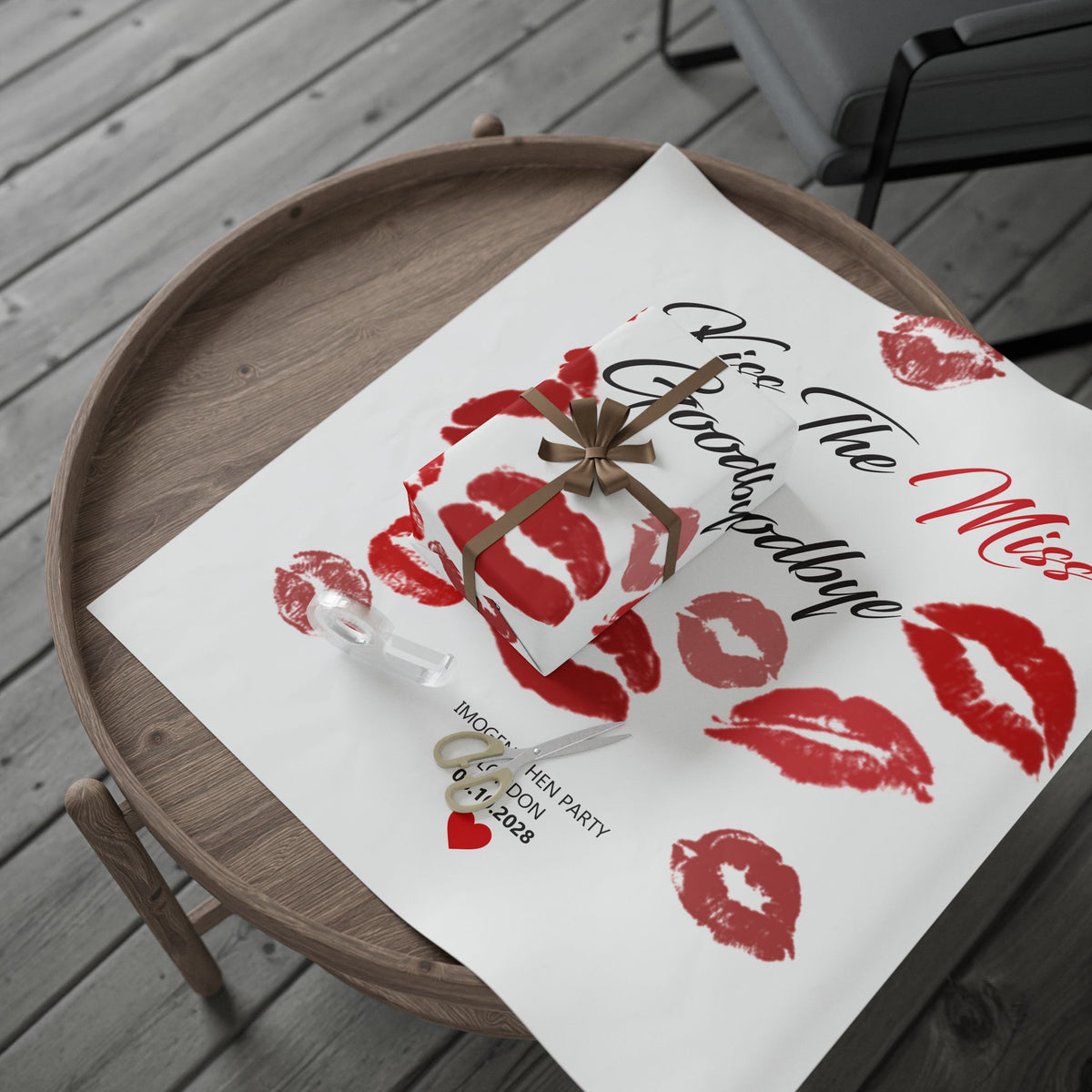 Kiss The Miss Goodbye Wrapping Paper — Bachelorette Party Lipstick Kiss Gift Wrap